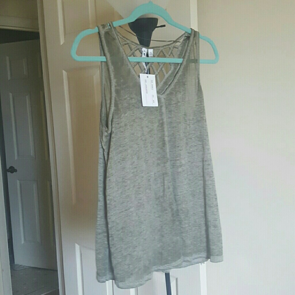 NWT Green Gray strappy back "burnout" style tank